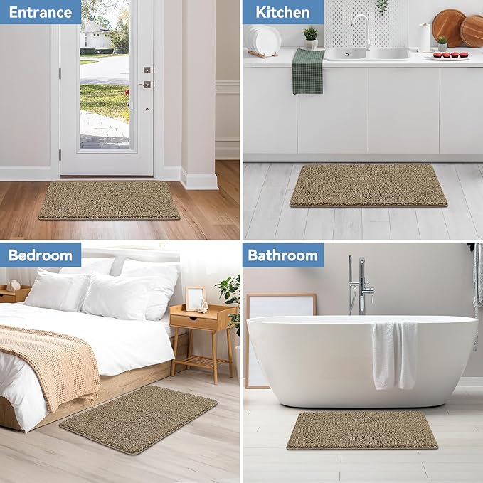 Bcoimo 36"×24" Absorbent Bath Mat, Non-Slip with Backing Chenille Bath Rug and Machine Washable Bathroom Mat Quick-Dry Design. Ideal for Bathroom and Tub Areas