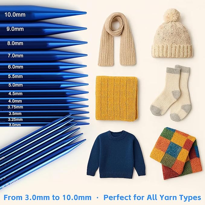 Interchangeable Circular Knitting Needles Set, 13 Pairs (26pcs) Aluminum Knitting Needles Kit, Sizes 3.0mm-10.0mm, Knitting Needle Case & Accessories, for Knitting Projects, Beginners & Advanced