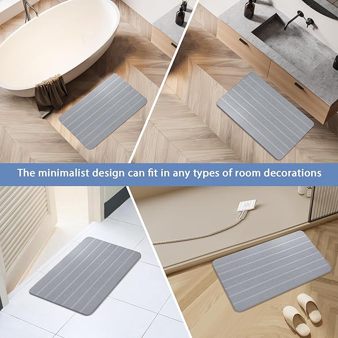 Absorbent Stone Bath Mat, Diatomaceous Earth Shower Mats, Non-Slip Water Absorbing Diatomite Stone Mat for Bathroom Floor, Quick-Drying Easy to Clean (23" x 16" Gray)