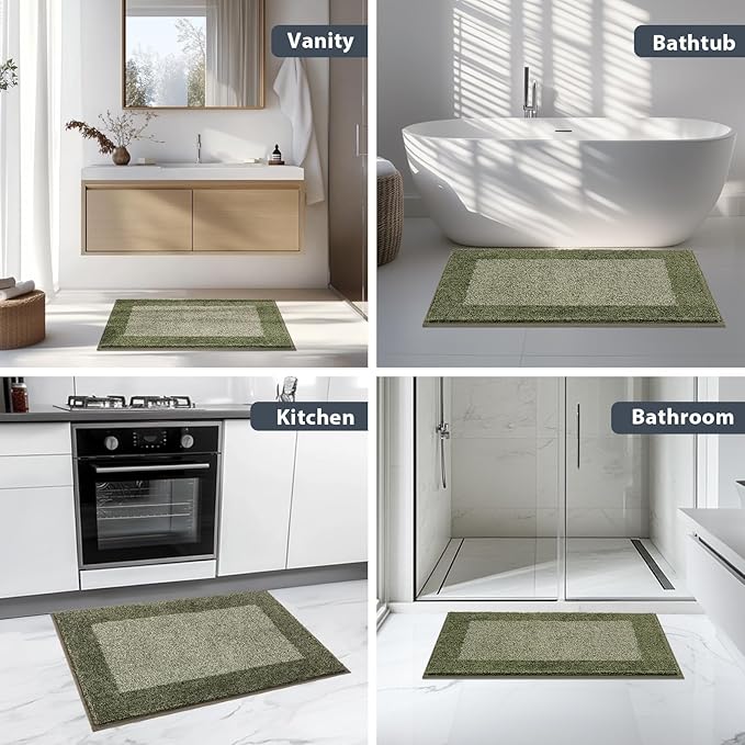 Bathroom Rugs 20" x 30", Non-Slip Extra Soft Absorbent Bath Rugs, Machine Washable Quick Dry Bath Mats for Bathroom Floor, Shower, Bathtub and Sink, Olive Green & Green