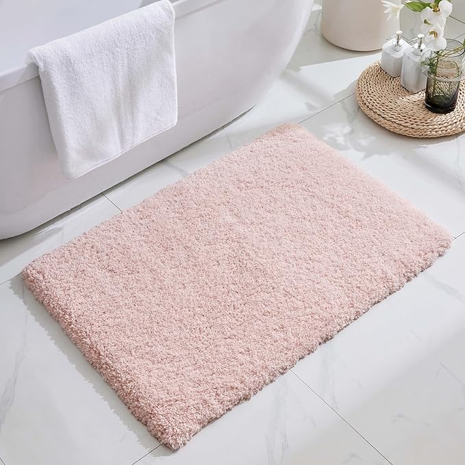 Bathroom Rug 20x32 Non Slip Fluffy Pink Bath Mat for Bathroom Floor Washable Plush Luxury Bath Rug for Tub Soft Shaggy Absorbent Shower Sink Mat
