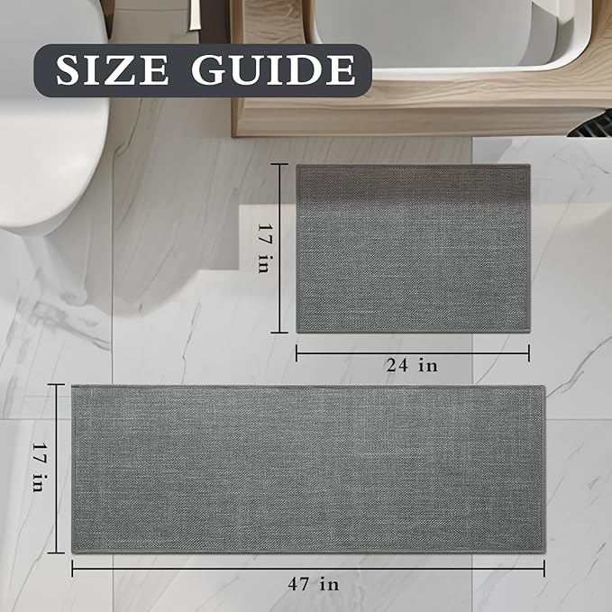 YIHOUSE Dark Grey Bathroom Rug Sets 2 Piece, Bathroom Mat Quick Dry, Thin Bath Rug Set,Absorbent Bath Mat for Bathroom Non Slip Washable for Toilet and Floor 17"x24"+17"x32"