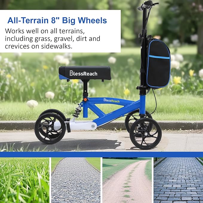 Economy Knee Scooter Steerable Knee Walker for Foot Injuries Compact Crutches with Dual Rear on-Wheel Brake and Shock Absorption Under The Knee pad