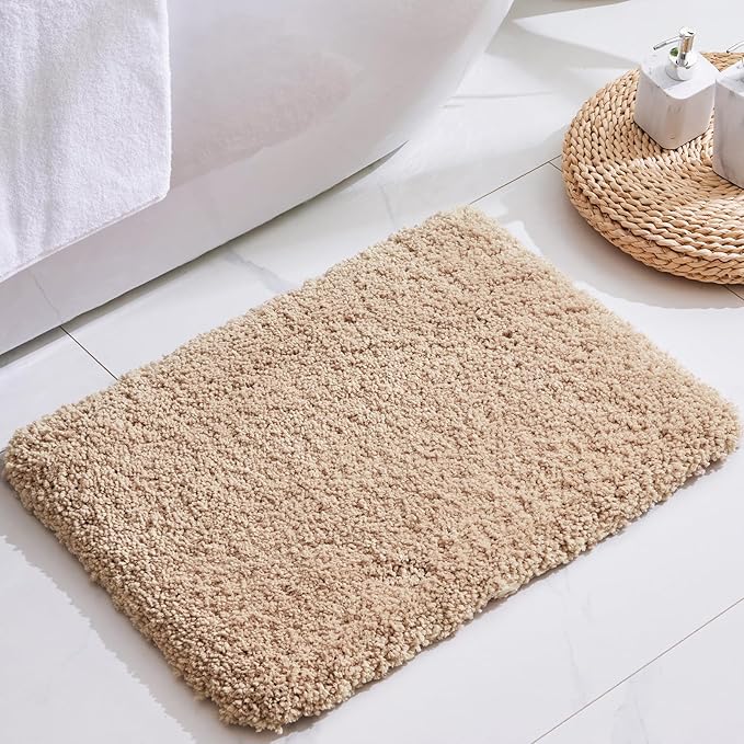 Beige Bathroom Rug 20x32 Non Slip Fluffy Bath Mat for Bathroom Floor Washable Plush Luxury Bath Rug for Tub Soft Shaggy Absorbent Shower Sink Mat