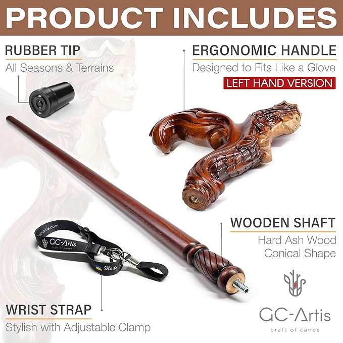 Luxury Handmade Wooden Walking Cane – Premium Carved Solid Wood, Ergonomic Comfort Grip, Designer Canes for Men & Women, Elegant Fashionable Walking Stick 36
