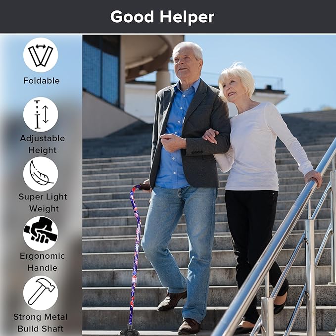 Elegant Walking Cane for Women, Foldable & Adjustable Cane for Seniors with Self-Standing Tip | Lightweight Mobility Aid for Stability & Balance Support