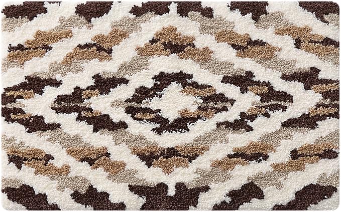 LUMI Bathroom Rugs, Soft Absorbent Bath Mat for Modern Home Decor, Non-Slip Quick-Dry Bath Rug, Machine Washable Floor Mat for Shower and Tub, Entryway, 16"x24", Brown