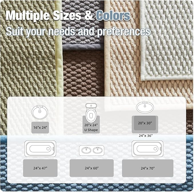 Bathroom Rugs Non Slip Washable, Super Absorbent Thin Bath Mat Small Quick Dry Low Pile Bathroom Rug, Debim Blue 20"x30"