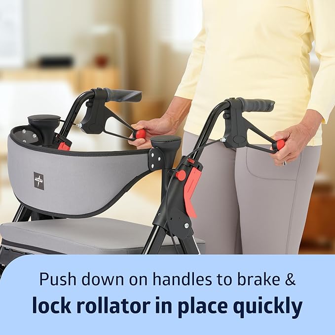 Medline Premium Empower Rollator Walker with Memory Foam Seat, Gray & Black, 300 lb. Weight Capacity, 8” Wheels, Microban* Technology, Cupholder, Rolling Walker for Mobility Impairment