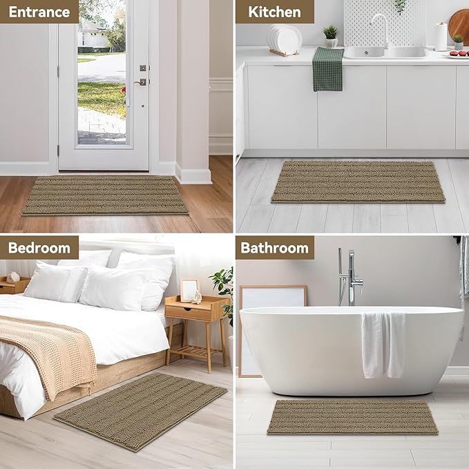 Bcoimo 44"×24" Chenille Bath Mat – Non-Slip with Backing Bath Rug Ultra-Absorbent and Machine Washable Bathroom Mat Quick-Dry Design. Ideal for Bathroom and Tub Areas