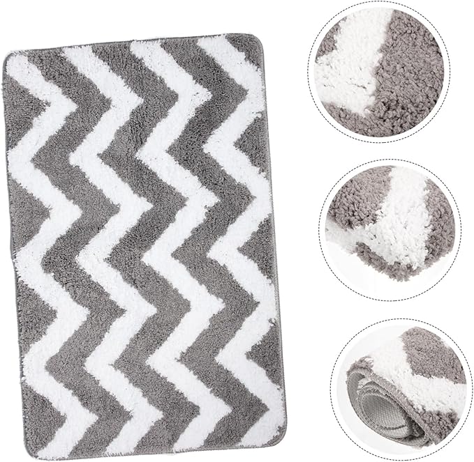 Non-Slip Polyester Absorbent Floor Mat for Bathroom Entryway Home Anti-Skid Foot Pad Rug with Water Absorption Safe for Elderly and Wave Gray