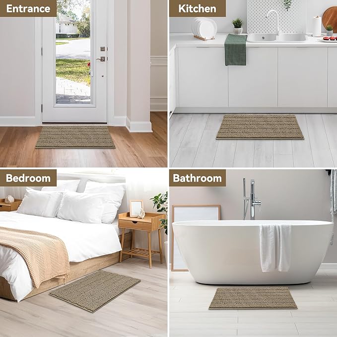 Bcoimo 30"×20" Chenille Bath Mat – Non-Slip with Backing Bath Rug Ultra-Absorbent and Machine Washable Bathroom Mat Quick-Dry Design. Ideal for Bathroom and Tub Areas