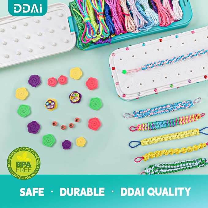 DDAI Bling Bracelet Kit for Girls Age 7-12 – Sparkly Friendship Craft Set with Gems, Threads & Stickers – Birthday Gift for 8 9 10 11 Year Old Girls & Holiday Surprise