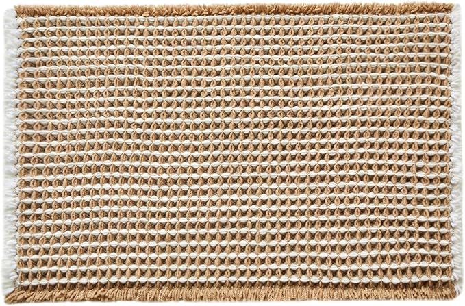 Waffle Bath Mat, Boho Bathroom Rugs Non Slip Washable Super Absorbent Quick Dry Bath Mat Farmhouse Bathroom Decor, 30"x20" Khaki and White