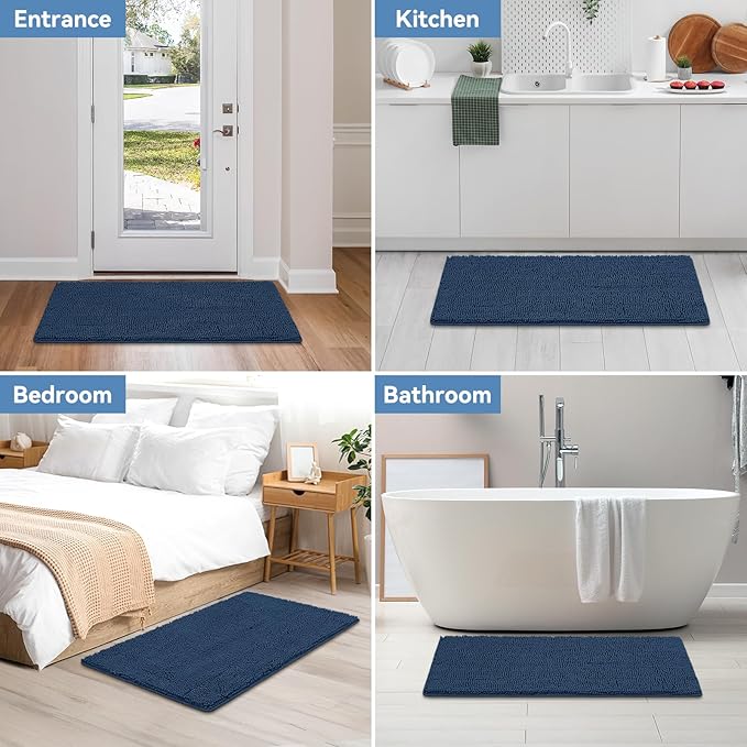 Bcoimo 44"×24" Absorbent Bath Mat, Non-Slip with Backing Chenille Bath Rug and Machine Washable Bathroom Mat Quick-Dry Design. Ideal for Bathroom and Tub Areas