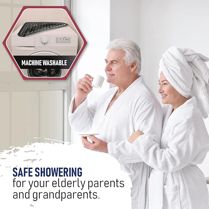 ENKOSI Extra Large Square Non Slip Shower Mat - 31 x 31-inch XL Bathroom Shower Mat - Square Shower Matts for Shower Stall Floors | Secure Suction Cups and Drain Holes (31x31 White)