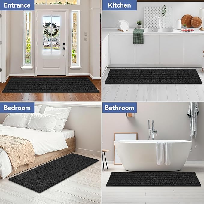 Bcoimo 70"×24" Chenille Bath Mat – Non-Slip with Backing Bath Rug Ultra-Absorbent and Machine Washable Bathroom Mat Quick-Dry Design. Ideal for Bathroom and Tub Areas