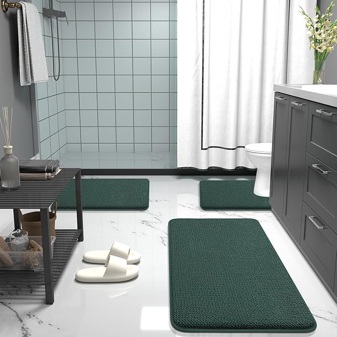 OLANLY Thick Memory Foam Bath Mat Rug 47x24, Extra Soft Absorbent Bathroom Rug, Quick Dry Bath Mats, Non-Slip, Washable Carpet for Bathroom, Tub and Shower, Home Decor Accessories, Blackish Green