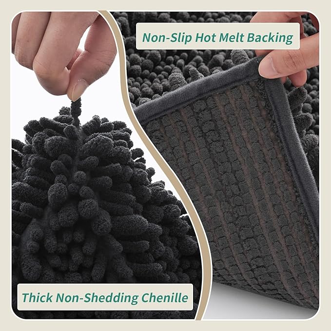 Toilet Rug 24x24 Non Slip Plush Bathroom Floor Mat U Shaped Washable Contour Rug for Toilet Absorbent Thick Foot Rug, Dark Grey