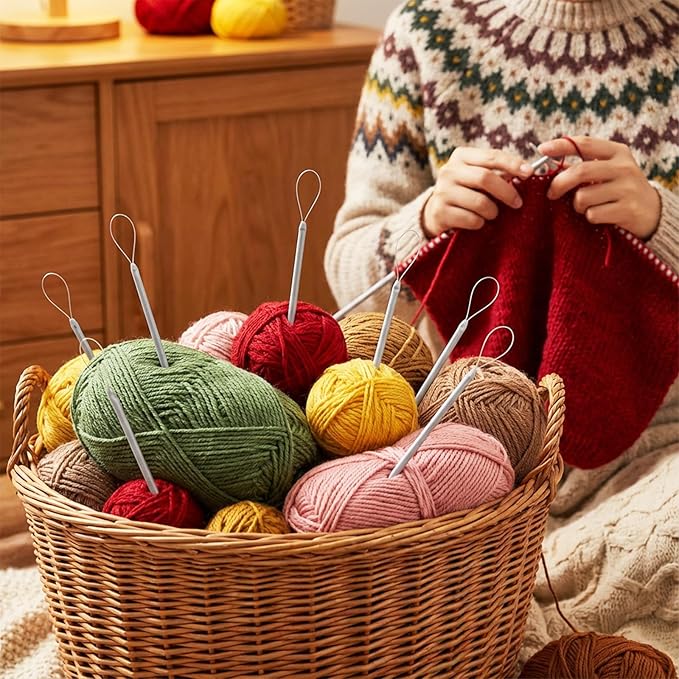 LIQWEI 12 Pcs Yarn Needles Large Eye, Nylon Thread Rope Threader Tapestry Needles, Meta Embroidery Needle Threader Darning Needle for Sewing Knitting Crochet Yarn Embroidery