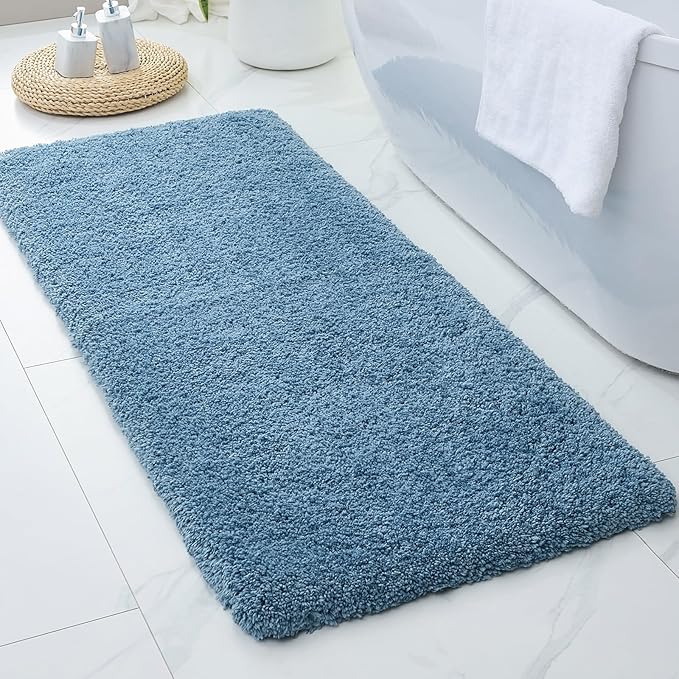 Blue Bathroom Runner Rug 24x59 Non Slip Fluffy Long Bath Mat for Bathroom Floor Washable Plush Luxury Bath Rug for Tub Absorbent Shower Sink Mat Bedside Rug