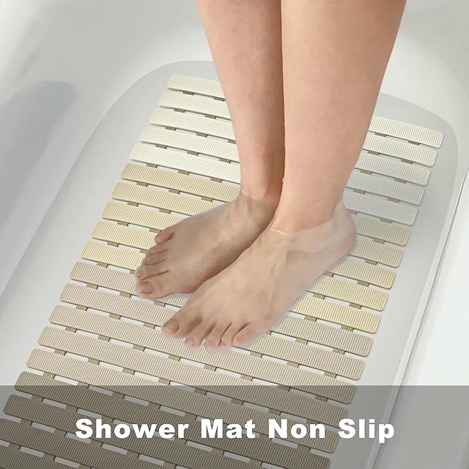 MBOSS Bath Tub Shower Mat Non Slip Bathtub Mats for Bathroom Shower Floor Mat Bath Mats for Shower Tub Anti Slip Shower Mat with Drain Hole and Large Suction Cups
