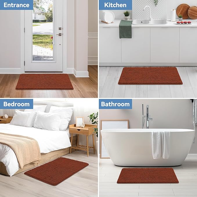 Bcoimo 36"×24" Absorbent Bath Mat, Non-Slip with Backing Chenille Bath Rug and Machine Washable Bathroom Mat Quick-Dry Design. Ideal for Bathroom and Tub Areas