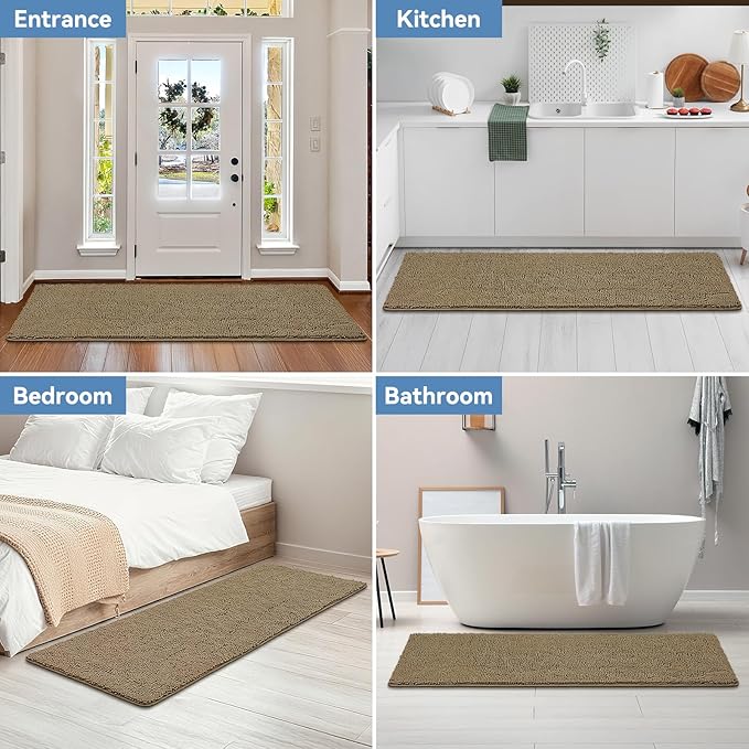 Bcoimo 70"×24" Absorbent Bath Mat, Non-Slip with Backing Chenille Bath Rug and Machine Washable Bathroom Mat Quick-Dry Design. Ideal for Bathroom and Tub Areas