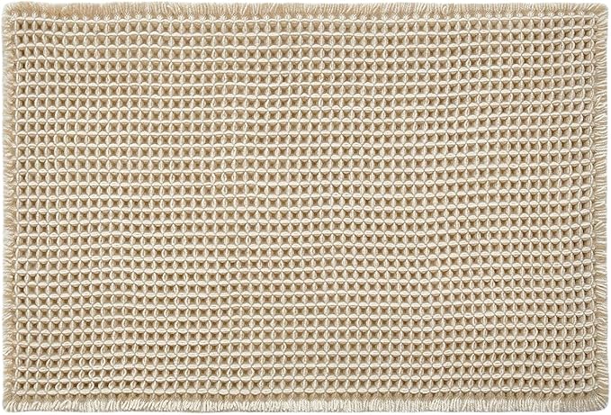 Pale Beige Bathroom Rug, Waffle Bath Mat Non Slip Washable Super Absorbent Quick Dry Boho Farmhouse Bathroom Decor, 30''x20'' / 1'8" x 2'6" Pale Beige