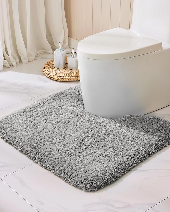 Grey Toilet Rug 22x24 Non Slip Fluffy Toilet Floor Mat U Shaped Washable Bathroom Contour Rug for Toilet Absorbent Thick Toilet Carpet