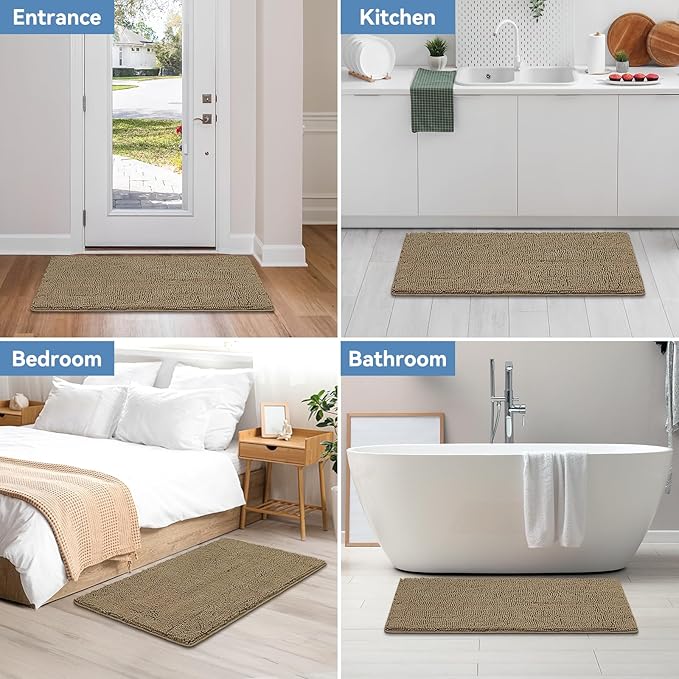 Bcoimo 44"×24" Absorbent Bath Mat, Non-Slip with Backing Chenille Bath Rug and Machine Washable Bathroom Mat Quick-Dry Design. Ideal for Bathroom and Tub Areas