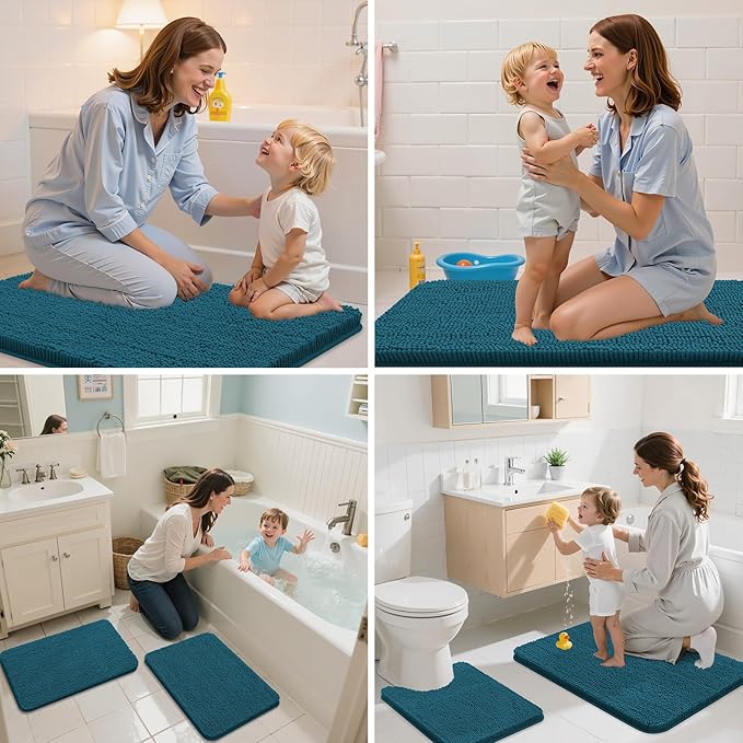 Arotive Bathroom Rugs 24x16, Extra Soft Absorbent Shaggy Chenille Bath Rugs, Machine Washable Rubber Backing Non-Slip Bath Mats for Bathroom Floor Tub and Shower, Home Decor Accessories, Peacock Blue