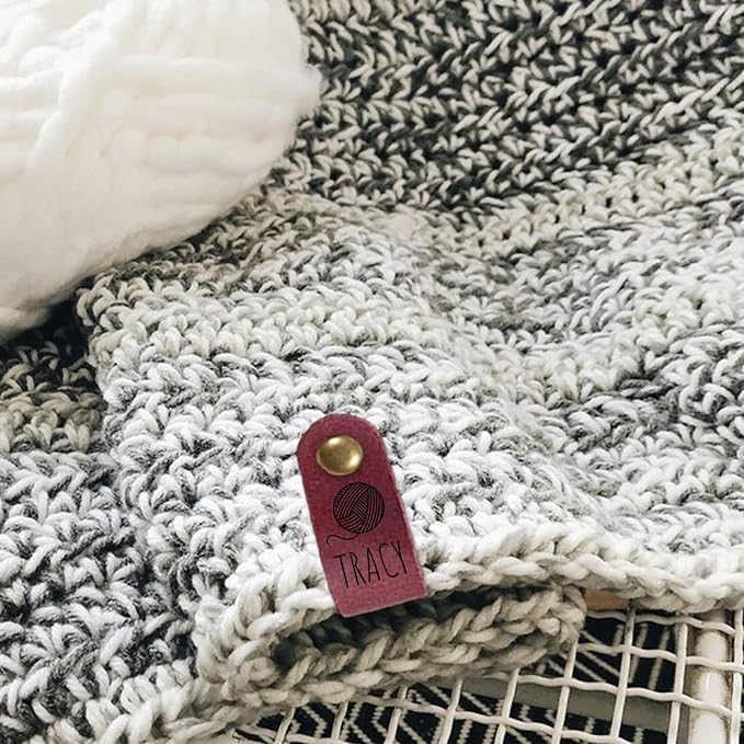 Custom Leather Tags for Crochet Items Personalized Tags for Handmade Items with Rivets Embellishment Knit DIY Craft Accessories-2.5"x0.6"