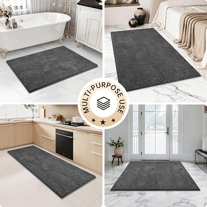 Amyracel Bathroom Rug Mat 24x48, Thick Soft Quick Dry Absorbent Chenille Bath Rug, Rubber Back Non Slip Machine Washable Bath Mat for Bathroom Shower Tub Floor