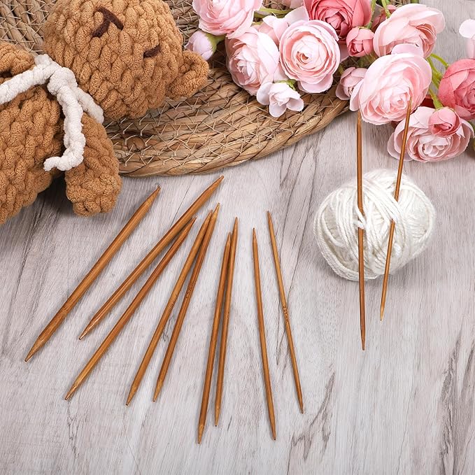 55 Pcs Double Pointed Knitting Needles Set, Bamboo Knitting Needles in 11 Sizes 13cm/5.1in Double Pointed Needle for Beginners,Making Sweater,Scarf,Sock,Weave