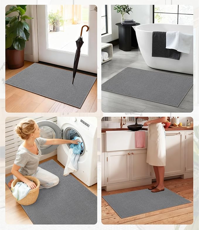 YIHOUSE Bathroom Rugs Mat 16x47, Non Slip Quick Dry Bath Mats for Bathroom Absorbent Ultra Thin Bath Rugs Machine Washable Fit Under Door for Sink, Cabinet, Laundry (Grey, 16"x47")