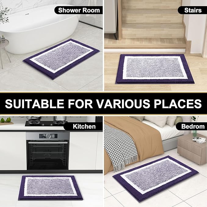 OLANLY Bathroom Rugs 24x16, Extra Soft and Absorbent Microfiber Bath Mat, Non-Slip, Machine Washable, Quick Dry Shaggy Bath Carpet, Suitable for Bathroom Floor, Tub, Shower (Small, Purple)