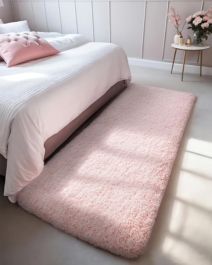 Pink Bathroom Runner Rug 24x59 Non Slip Fluffy Long Bath Mat for Bathroom Floor Washable Plush Luxury Bath Rug for Tub Absorbent Shower Sink Mat Bedside Rug