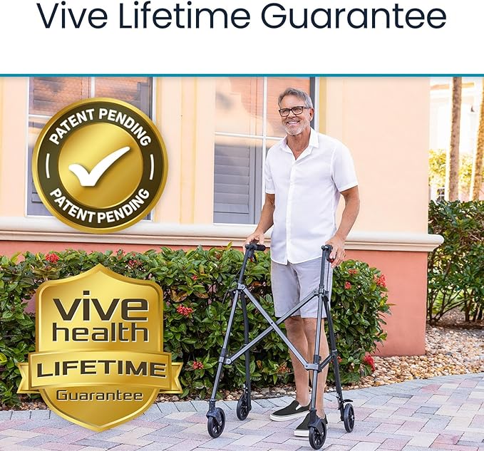 Vive Mobility Lightweight Walker for Seniors - Narrow, Folding Walker w/Wheels for Small & Tight Spaces - Light Weight for Balance, Compact Doorways, Foldable - Portable & Collapsible for Travel