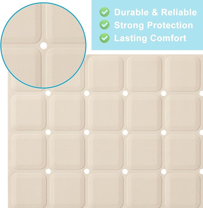 Non-Slip Bath Mat for Tub & Shower:Silicone Foldable Bathtub Mat with Strong Suction Cups, Quick Drain Holes, Machine Washable Extra Large Bathroom Mats 35.8" x 17.7", Beige