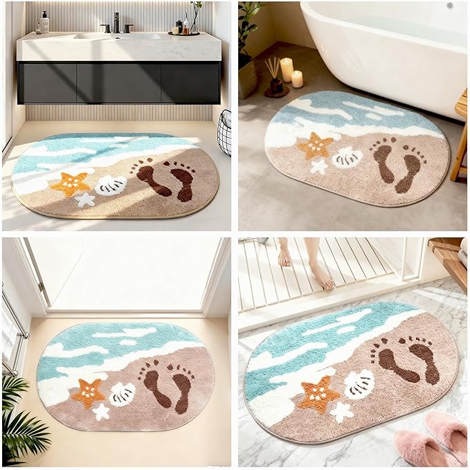 Beach Theme Non-Slip Washable Bath Rug | Soft Adorable Ocean Decor for Bathroom, Living Room, Bedroom & Gifts 16"*24"