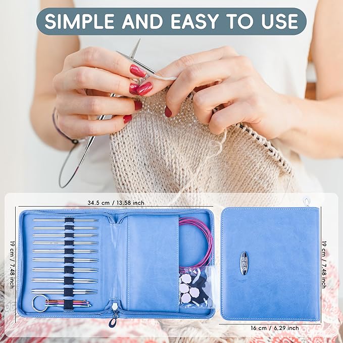 Froggod 4.5-Inch Aluminum Lace Interchangeable Circular Knitting Needle Set, Sizes US 1, 1.5, 2, 2.5, 4, 5, 6, 7 Interchangeable Knitting Needles Lace-Tip with 4 Assorted Cables with Project Bag