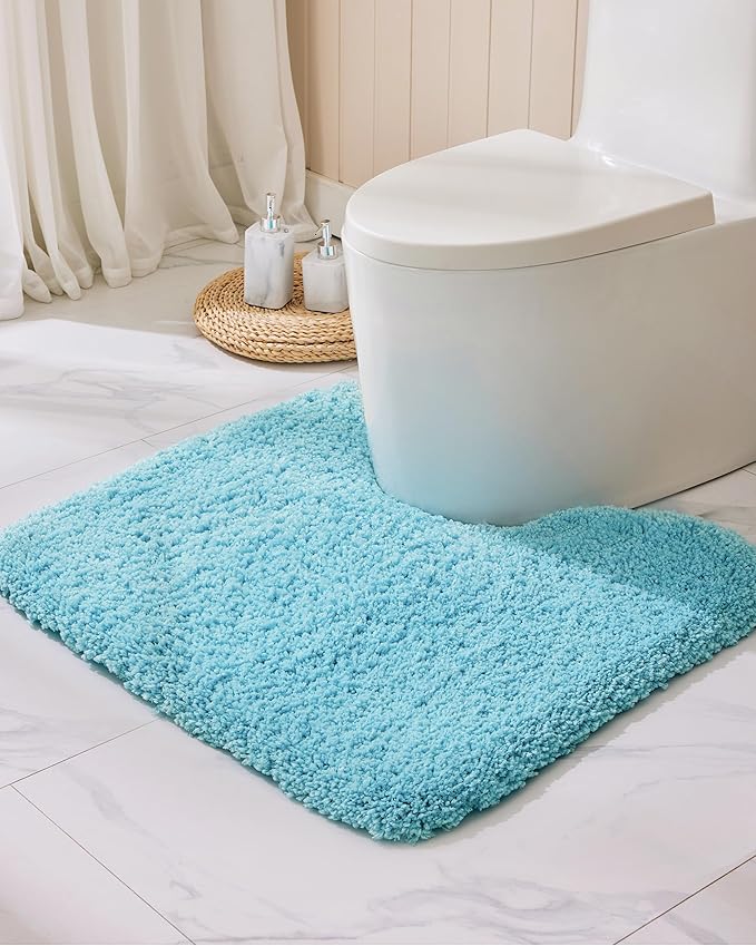 Toilet Rug 22x24 Teal Non Slip Fluffy Toilet Floor Mat U Shaped Washable Bathroom Contour Rug for Toilet Absorbent Thick Toilet Carpet