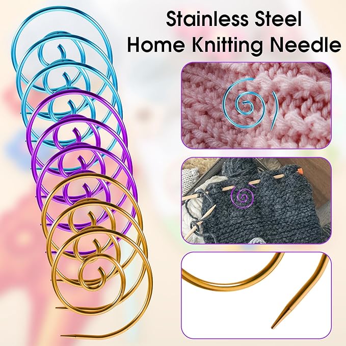 JJUNW 9Pcs Spiral Cable Knitting Needle, Circular Knitting Needles, Spiral Cable Needle, Knitting Tool for Yarn Sewing Knitting Beginners, Cable Needle Shawl Pin for Knitting Bent Tapestry Needles