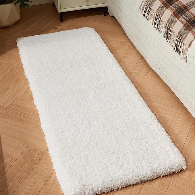 White Bathroom Rugs 24x48 Non Slip Fluffy Bath Mat for Bathroom Floor Washable Plush Luxury Bath Rug for Tub Soft Shaggy Absorbent Shower Sink Mat