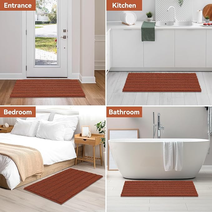 Bcoimo 44"×24" Chenille Bath Mat – Non-Slip with Backing Bath Rug Ultra-Absorbent and Machine Washable Bathroom Mat Quick-Dry Design. Ideal for Bathroom and Tub Areas