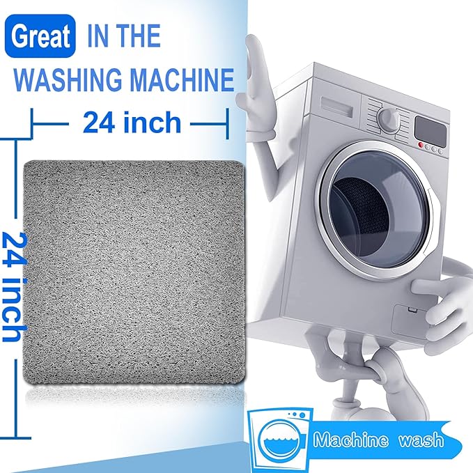 Shower Mats Non Slip for Elderly, 24x24’’Lager Loofah Bath Mats for Shower, Non-Slip Bath Mat for Elderly-Grey