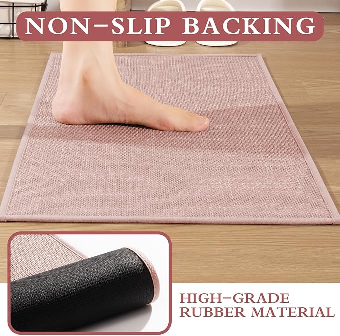 YIHOUSE Pink Bathroom Rug Set, 2 Piece, 17"x24" + 17"x47", Non-Slip, Quick Dry, Machine Washable, Modern Style, Bath Mat