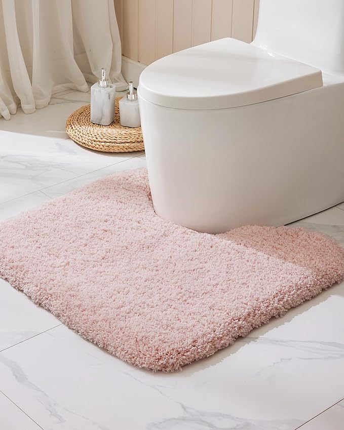 Pink Toilet Rug 22x24 Non Slip Fluffy Toilet Floor Mat U Shaped Washable Bathroom Contour Rug for Toilet Absorbent Thick Toilet Carpet
