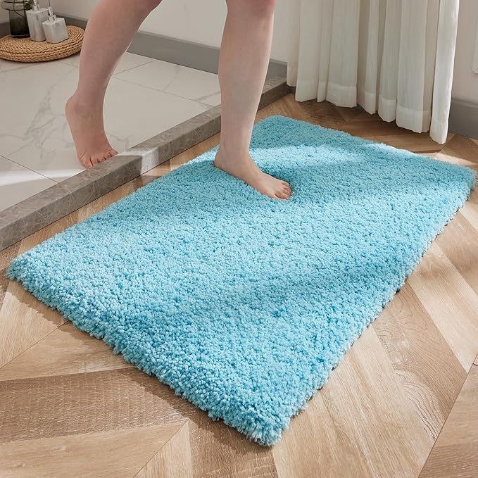 Bathroom Rug 20x32 Non Slip Fluffy Teal Bath Mat for Bathroom Floor Washable Plush Luxury Bath Rug for Tub Soft Shaggy Absorbent Shower Sink Mat